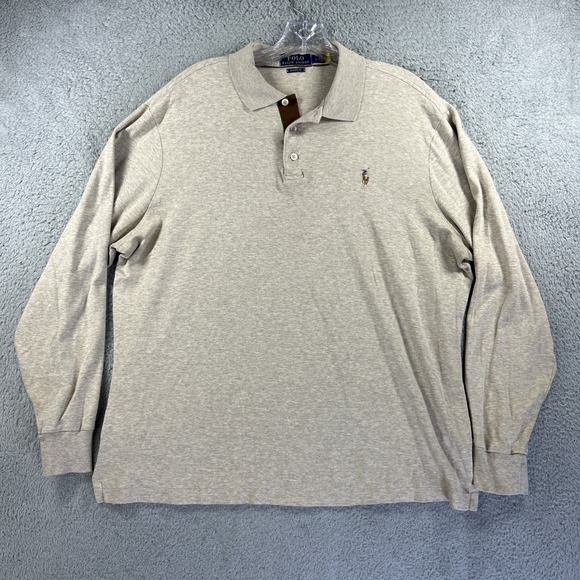 Polo Ralph Lauren Shirt Men Large Tan Heather Long Sleeve Flesh Pony Soft Cotton - Picture 1 of 7
